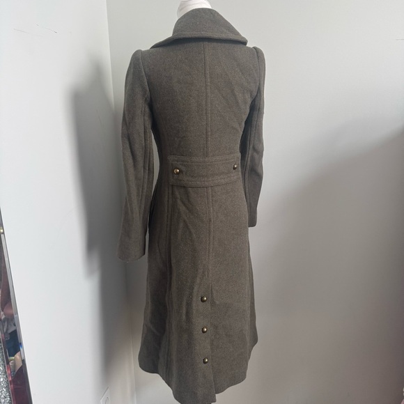 Club Monaco Wool Blend Military Coat | Olive Brown Tailored Longline Jacket XS - Picture 8 of 11